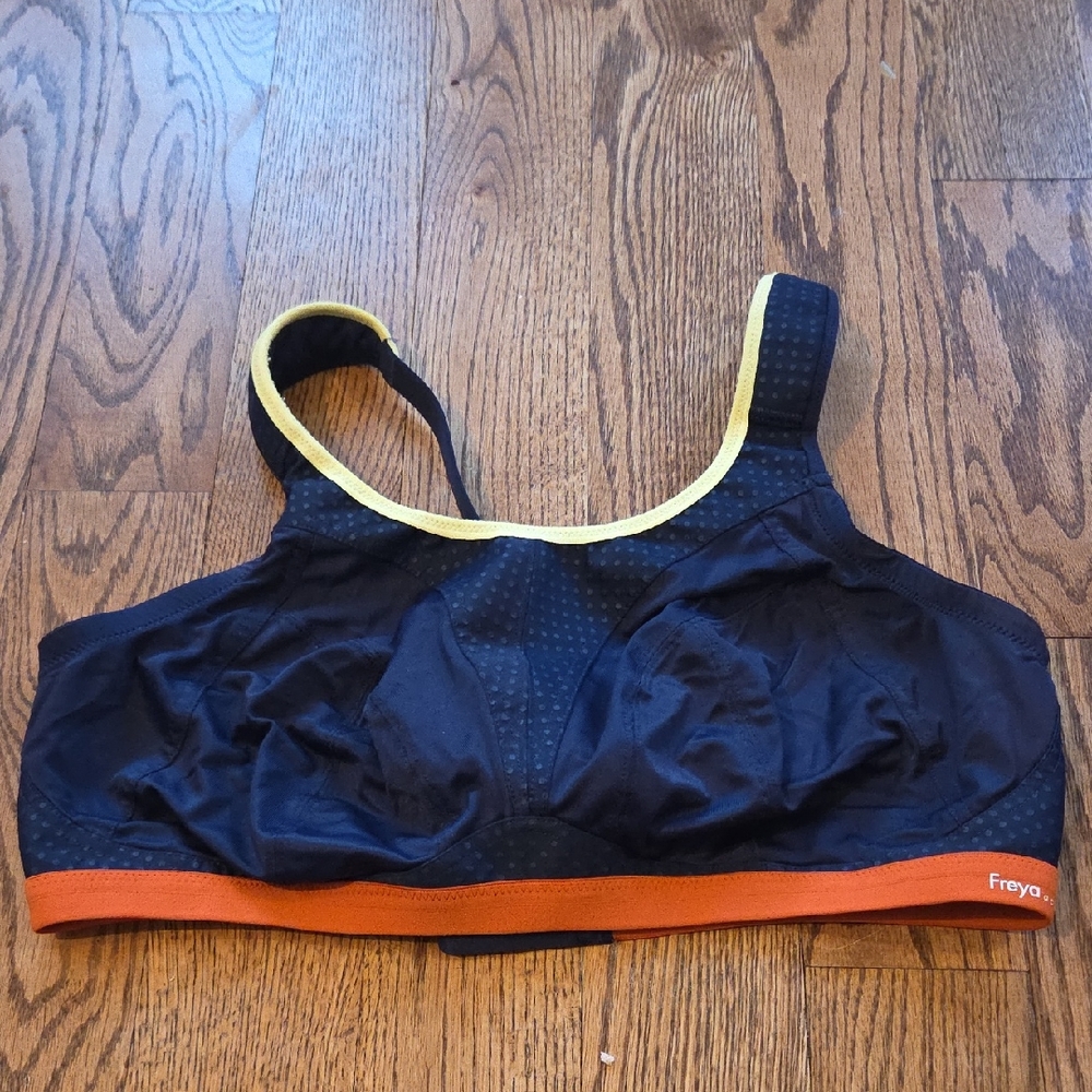 Freya Black & Orange Sports Bra with Yellow Trim